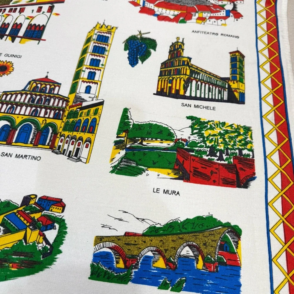 Lucca Illustrated Cotton Tea Towel - Colorful Landmark Print